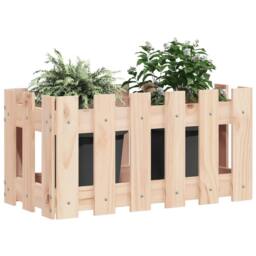 Berkfield Home Beautiful Garden Planter with Fence Design 60x30x30 cm Solid Wood Pine in Natural - Size: 60 x 30 x 30 cm