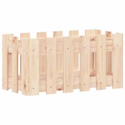 Berkfield Home Beautiful Garden Planter with Fence Design 60x30x30 cm Solid Wood Pine in Natural - Size: 60 x 30 x 30 cm - thumbnail 4