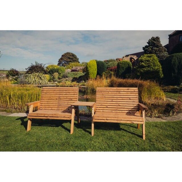 Churnet Valley Garden Furniture Ltd Valley 2 Bench Set with Tray - Fully Assembled - Set of Cushions Inc in Brown - image 1