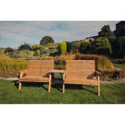 Churnet Valley Garden Furniture Ltd Valley 2 Bench Set with Tray - Fully Assembled - Set of Cushions Inc in Brown - thumbnail 1