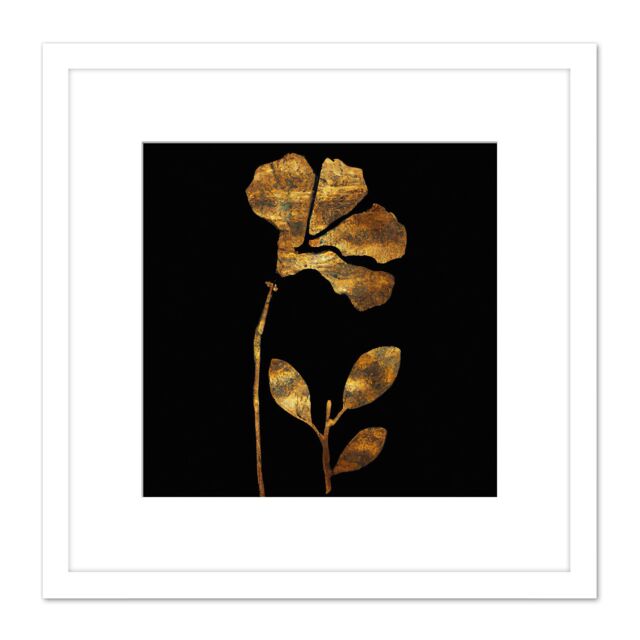 Artery8 Metallic Foil Effect Style Copper Gold Flowers Botanical Black Painting Square Wooden Framed Wall Art Print Picture 8X8 Inch in White - image 1