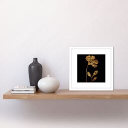 Artery8 Metallic Foil Effect Style Copper Gold Flowers Botanical Black Painting Square Wooden Framed Wall Art Print Picture 8X8 Inch in White - thumbnail 2