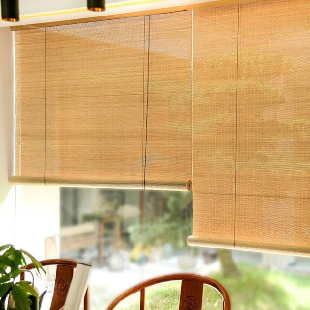 SPETLEK 80*150cm Roller Blinds Bamboo Window Sunscreen Blackout in Natural - Size: 1 - image 1