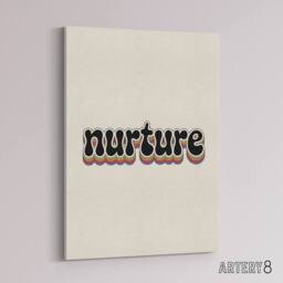 "Artery8 Nurture Colourful Retro Rainbow Font Typography Canvas Wall Art Print in Beige - Size: W18"" x H24""" - thumbnail 2