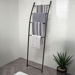 Showerdrape Apex Black Bathroom Freestanding Towel Rail Storage Ladder - thumbnail 2