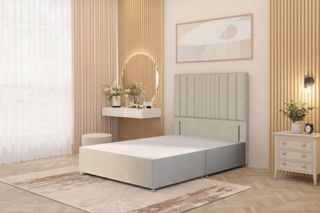 "Somnior Alexas Divan Bed Base with 54"" Floor Standing Headboard Tweed Fabric in Natural - Size: Single" - image 1