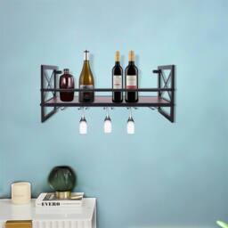 Nordara Metal Wine Bottle & Glass Rack Wall Shelf in Black - thumbnail 4