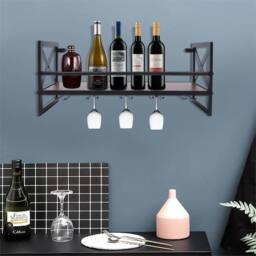 Nordara Metal Wine Bottle & Glass Rack Wall Shelf in Black - thumbnail 5