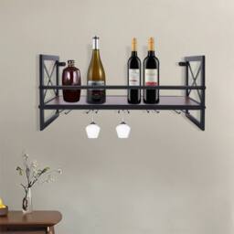 Nordara Metal Wine Bottle & Glass Rack Wall Shelf in Black - thumbnail 3
