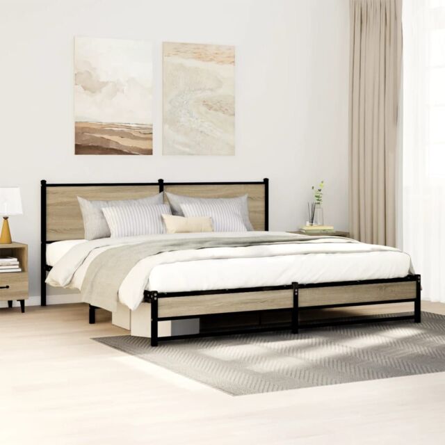 Berkfield Home Metal Bed Frame without Mattress Sonoma Oak 180x200 cm Super King in Brown - image 1
