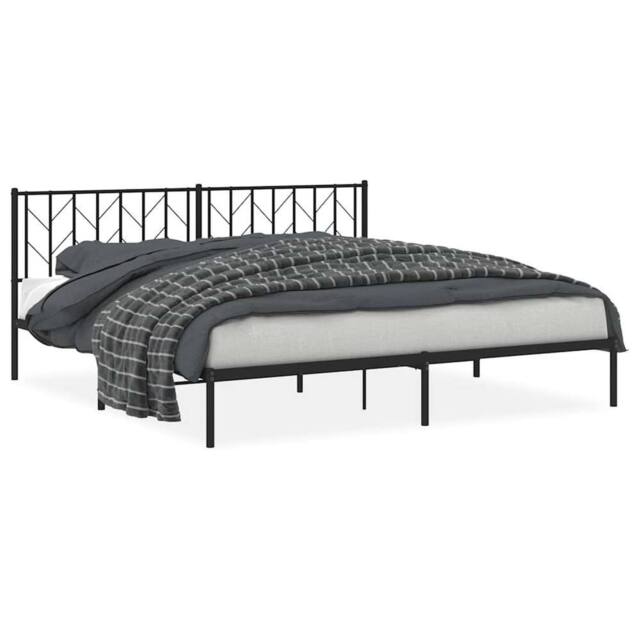 Berkfield Home Metal Bed Frame without Mattress with Headboard Black 193x203cm - Size: 193x203 cm - image 1