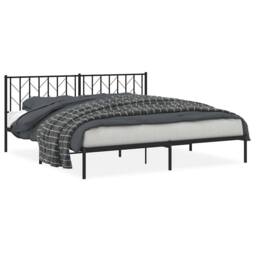 Berkfield Home Metal Bed Frame without Mattress with Headboard Black 193x203cm - Size: 193x203 cm - thumbnail 1