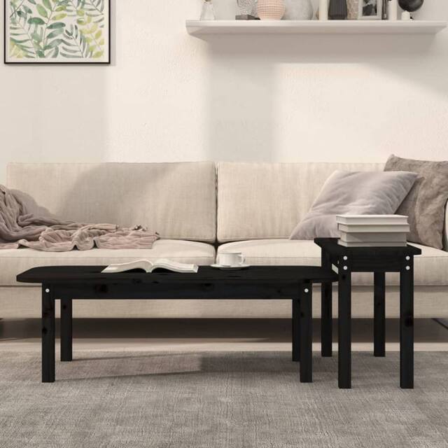 Berkfield Home Beautiful 2 Piece Coffee Table Set Black Solid Wood Pine - image 1