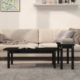 Berkfield Home Beautiful 2 Piece Coffee Table Set Black Solid Wood Pine - thumbnail 1