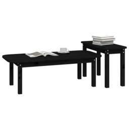 Berkfield Home Beautiful 2 Piece Coffee Table Set Black Solid Wood Pine - thumbnail 4