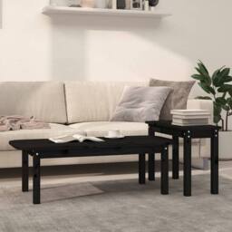 Berkfield Home Beautiful 2 Piece Coffee Table Set Black Solid Wood Pine - thumbnail 2