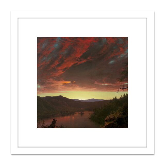 Artery8 Church Twilight In The Wilderness 8X8 Inch Square Wooden Framed Wall Art Print Picture with Mount in White - image 1