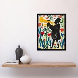 Artery8 Jazz Trombonist in Tulips Painting Fun Colourful Framed Art Print - Size: A4 - thumbnail 4