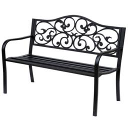 OUTSUNNY Metal Garden Bench, Outdoor Bench with Floral Back, Black - Size: 2 Seater - thumbnail 2