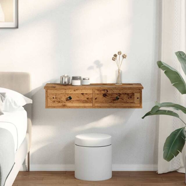 Berkfield Home Wall Shelf with Drawers Old Wood 80x31x17 cm Engineered Wood in Brown - Size: 80 x 31 x 17 cm - image 1