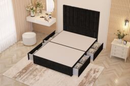 "Somnior Alexas Divan Divan Bed 4 Drawers with 54"" Floor Headboard Plush Velvet in Black - Size: Small Double" - thumbnail 3