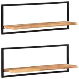 Berkfield Home Wall Shelves 2 pcs 100x24x35 cm Solid Wood Acacia & Steel in Brown - Size: 100 x 24 x 35 cm - thumbnail 9