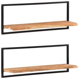 Berkfield Home Wall Shelves 2 pcs 100x24x35 cm Solid Wood Acacia & Steel in Brown - Size: 100 x 24 x 35 cm - thumbnail 8