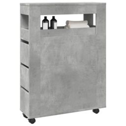 Berkfield Home Narrow Bathroom Cabinet with Wheels Concrete Grey Engineered Wood - thumbnail 1