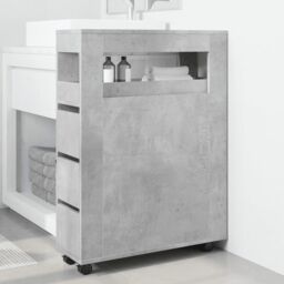 Berkfield Home Narrow Bathroom Cabinet with Wheels Concrete Grey Engineered Wood - thumbnail 3