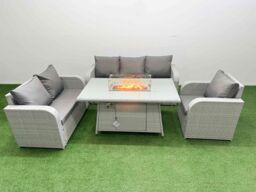 Fimous Patio PE Wicker 6 Seater Outdoor Rattan Furniture Sofa Sets with Firepit Dining Table Reclining Chair Loveseat Sofa 3 Seater Sofa Light Grey - thumbnail 2