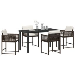 Berkfield Home 5 Piece Garden Dining Set with Cushions Brown Poly Rattan - thumbnail 3