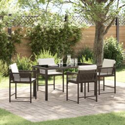 Berkfield Home 5 Piece Garden Dining Set with Cushions Brown Poly Rattan - thumbnail 1