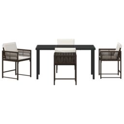 Berkfield Home 5 Piece Garden Dining Set with Cushions Brown Poly Rattan - thumbnail 7