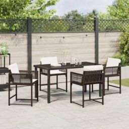 Berkfield Home 5 Piece Garden Dining Set with Cushions Brown Poly Rattan - thumbnail 4