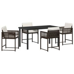 Berkfield Home 5 Piece Garden Dining Set with Cushions Brown Poly Rattan - thumbnail 2