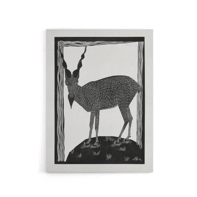"Artery8 Stylised Markhor Goat Samuel J De Mesquita Canvas Wall Art Print in White - Size: W18"" x H24""" - image 1