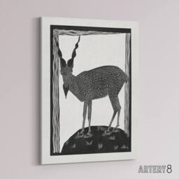 "Artery8 Stylised Markhor Goat Samuel J De Mesquita Canvas Wall Art Print in White - Size: W18"" x H24""" - thumbnail 2