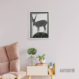 "Artery8 Stylised Markhor Goat Samuel J De Mesquita Canvas Wall Art Print in White - Size: W18"" x H24""" - thumbnail 3