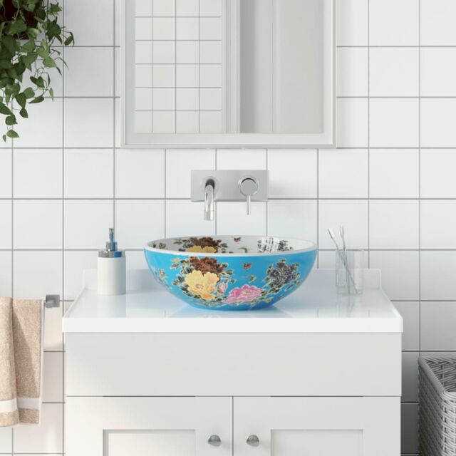 Berkfield Home Countertop Basin Multicolour Round Œ¶41x14 cm Ceramic in Blue - Size: 41x14 cm - image 1