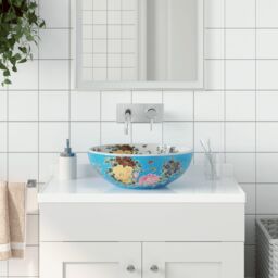 Berkfield Home Countertop Basin Multicolour Round Œ¶41x14 cm Ceramic in Blue - Size: 41x14 cm - thumbnail 1