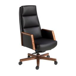 Angel Cerda Leatherette Swivel Office Chair with Walnut Wood Base in Black