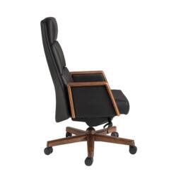 Angel Cerda Leatherette Swivel Office Chair with Walnut Wood Base in Black - thumbnail 7