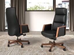 Angel Cerda Leatherette Swivel Office Chair with Walnut Wood Base in Black - thumbnail 3