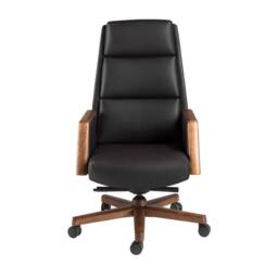Angel Cerda Leatherette Swivel Office Chair with Walnut Wood Base in Black - thumbnail 2