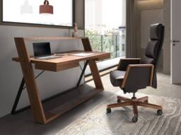 Angel Cerda Leatherette Swivel Office Chair with Walnut Wood Base in Black - thumbnail 4