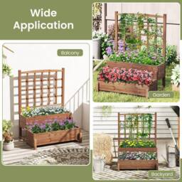Costway Raised Garden Bed w/Lattice Trellis 2-Tier Wooden Elevated Planter Box in Brown - thumbnail 6