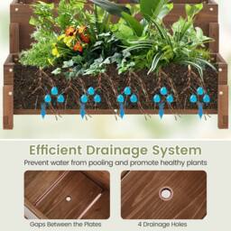Costway Raised Garden Bed w/Lattice Trellis 2-Tier Wooden Elevated Planter Box in Brown - thumbnail 4