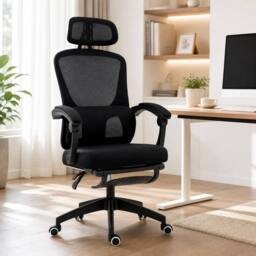 STILVORA Ergonomic Office Chair with Lumbar Support & Headrest in Black - thumbnail 1