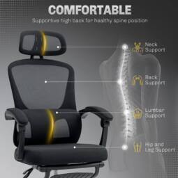 STILVORA Ergonomic Office Chair with Lumbar Support & Headrest in Black - thumbnail 4