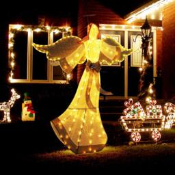 Costway 5.2 FT Lighted Angel Light up Christmas Decoration with Halo & Bow in Warm White - thumbnail 4